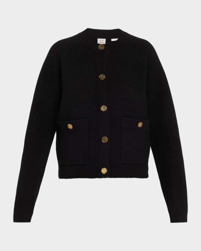 Cashmere-Wool Hammered Button Cardigan